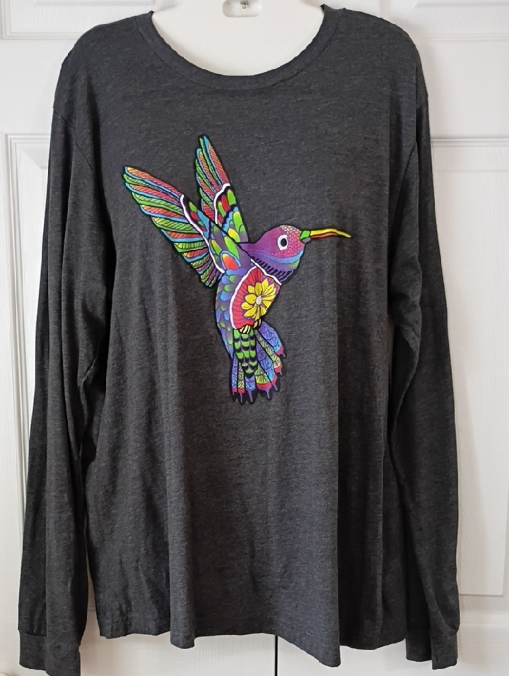 Bella Canvas Dark Gray Long-Sleeve Hummingbird Tee XL